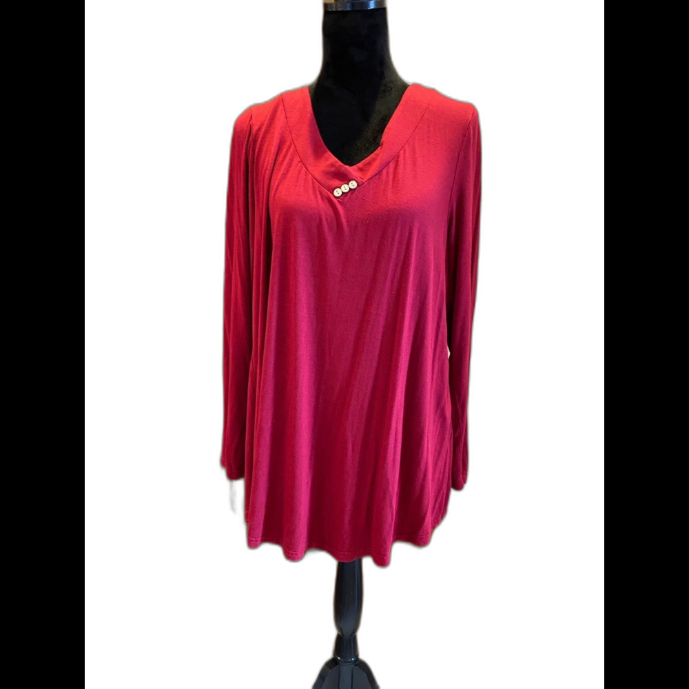 Blouse Size XL Top V Neck Pullover Burgundy Women‎ Soft Long Sleeve Casual Chic